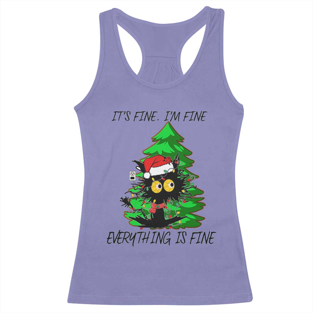 Black Cat Christmas Racerback Tank Top It's Fine I'm Fine Everthing Is Fine Funny Xmas TS02 Violet Print Your Wear