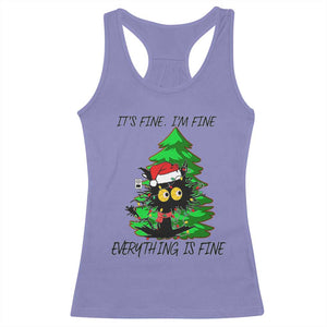 Black Cat Christmas Racerback Tank Top It's Fine I'm Fine Everthing Is Fine Funny Xmas TS02 Violet Print Your Wear