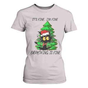 Black Cat Christmas T Shirt For Women It's Fine I'm Fine Everthing Is Fine Funny Xmas TS02 Ice Gray Print Your Wear