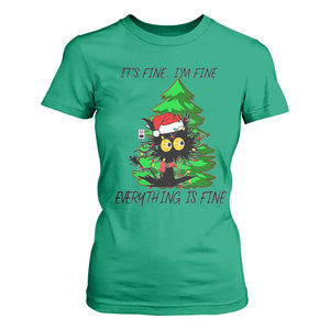 Black Cat Christmas T Shirt For Women It's Fine I'm Fine Everthing Is Fine Funny Xmas TS02 Irish Green Print Your Wear