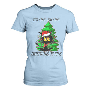 Black Cat Christmas T Shirt For Women It's Fine I'm Fine Everthing Is Fine Funny Xmas TS02 Light Blue Print Your Wear