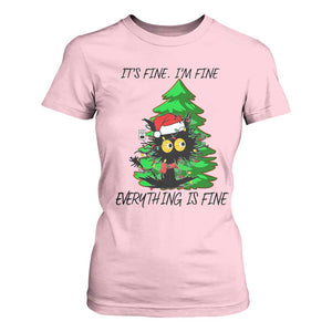 Black Cat Christmas T Shirt For Women It's Fine I'm Fine Everthing Is Fine Funny Xmas TS02 Light Pink Print Your Wear