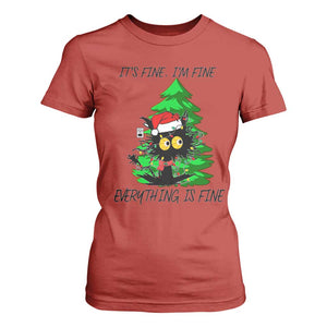 Black Cat Christmas T Shirt For Women It's Fine I'm Fine Everthing Is Fine Funny Xmas TS02 Red Print Your Wear