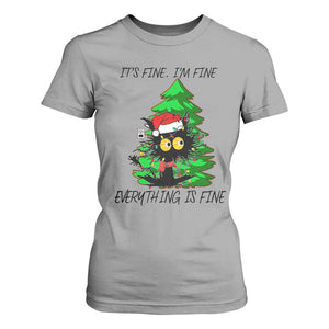 Black Cat Christmas T Shirt For Women It's Fine I'm Fine Everthing Is Fine Funny Xmas TS02 Sport Gray Print Your Wear