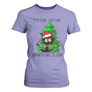 Black Cat Christmas T Shirt For Women It's Fine I'm Fine Everthing Is Fine Funny Xmas TS02 Violet Print Your Wear