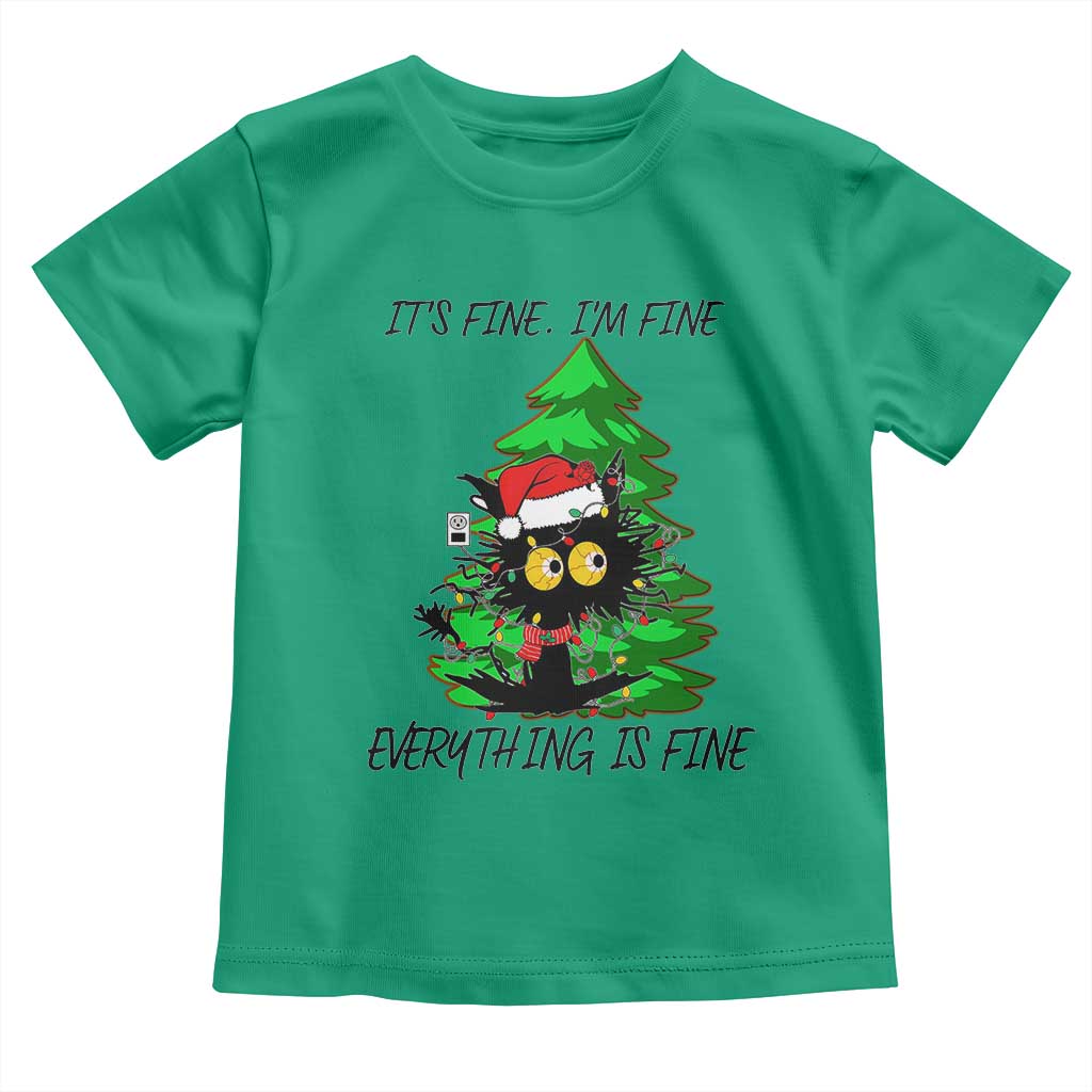 Black Cat Christmas Toddler T Shirt It's Fine I'm Fine Everthing Is Fine Funny Xmas TS02 Irish Green Print Your Wear