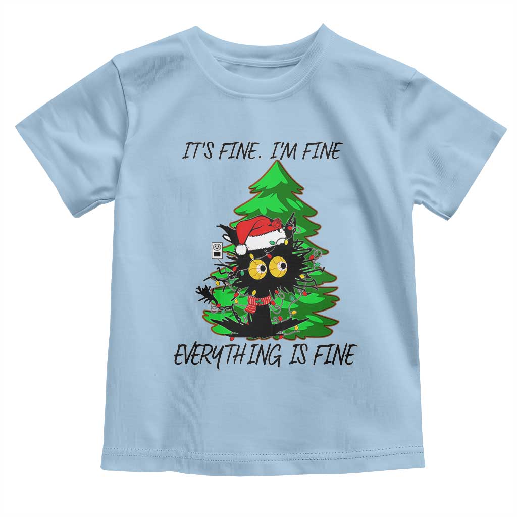 Black Cat Christmas Toddler T Shirt It's Fine I'm Fine Everthing Is Fine Funny Xmas TS02 Light Blue Print Your Wear