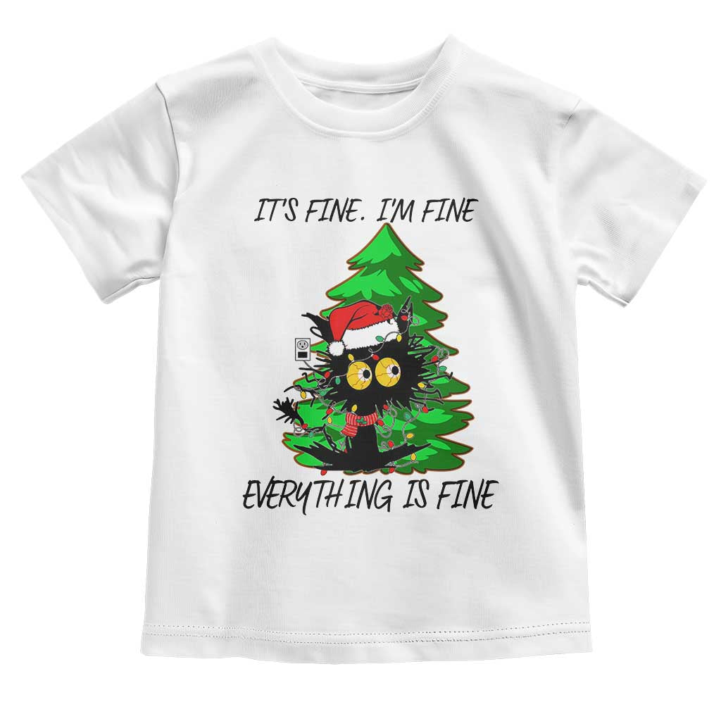 Black Cat Christmas Toddler T Shirt It's Fine I'm Fine Everthing Is Fine Funny Xmas TS02 White Print Your Wear