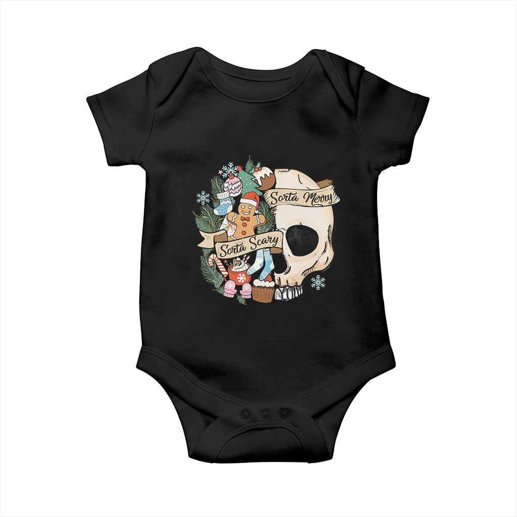 Skull Christmas Baby Onesie Sorta Scary Sorta Merry TS02 Black Print Your Wear