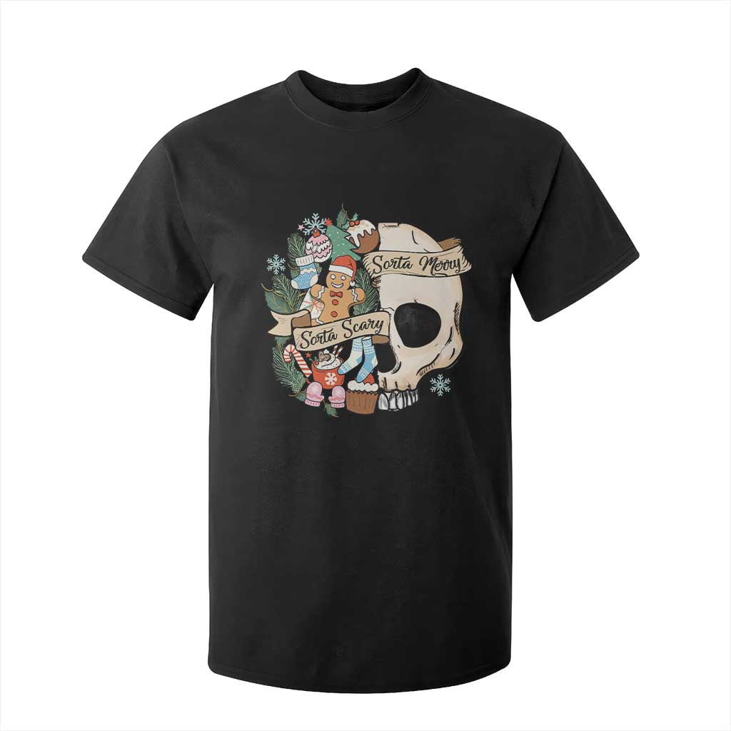 Skull Christmas T Shirt For Kid Sorta Scary Sorta Merry TS02 Black Print Your Wear