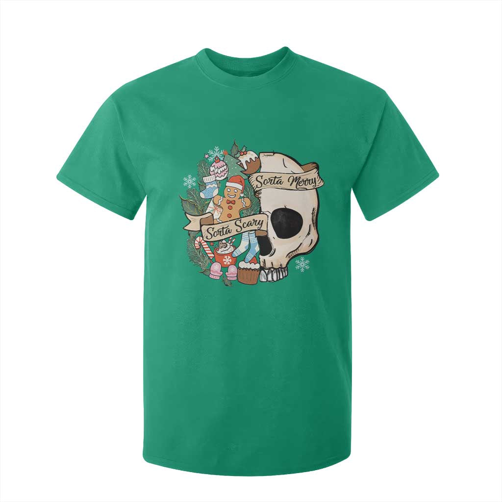 Skull Christmas T Shirt For Kid Sorta Scary Sorta Merry TS02 Irish Green Print Your Wear