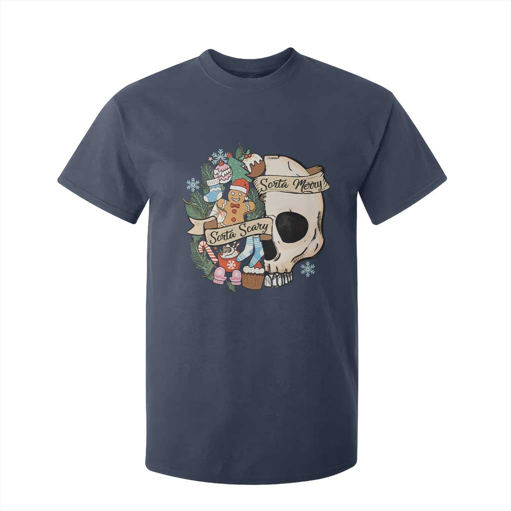 Skull Christmas T Shirt For Kid Sorta Scary Sorta Merry TS02 Navy Print Your Wear