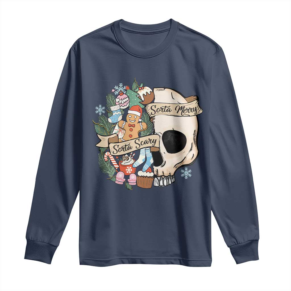 Skull Christmas Long Sleeve Shirt Sorta Scary Sorta Merry TS02 Navy Print Your Wear