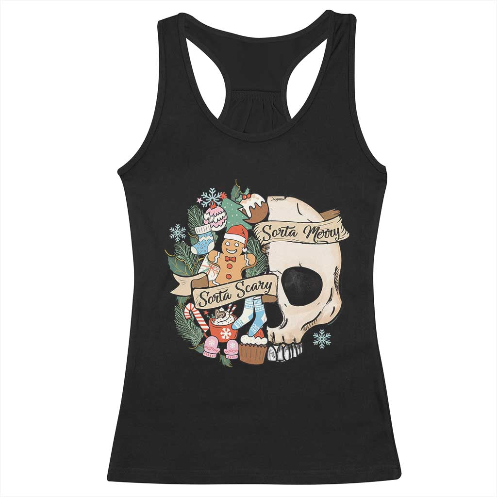 Skull Christmas Racerback Tank Top Sorta Scary Sorta Merry TS02 Black Print Your Wear