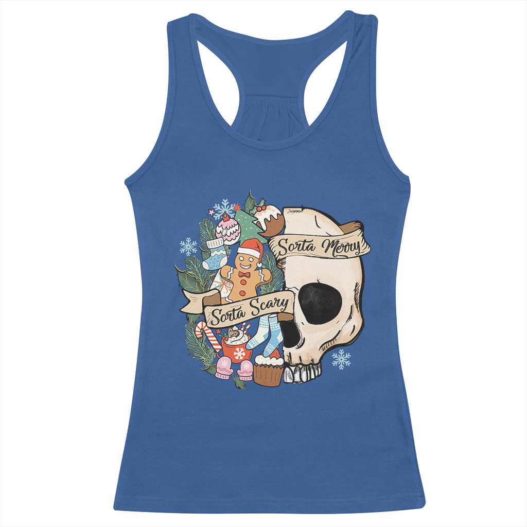 Skull Christmas Racerback Tank Top Sorta Scary Sorta Merry TS02 Royal Blue Print Your Wear