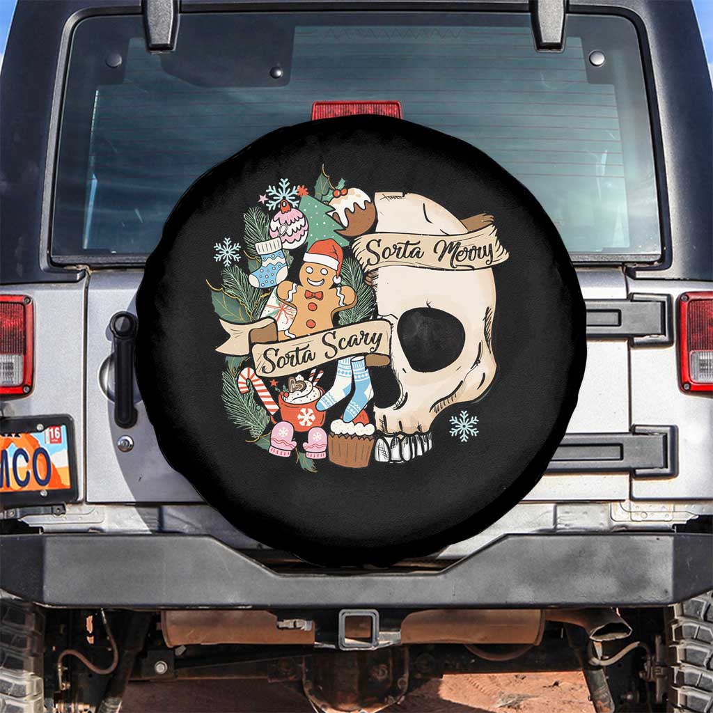 Skull Christmas Spare Tire Cover Sorta Scary Sorta Merry TS02 No hole Black Print Your Wear