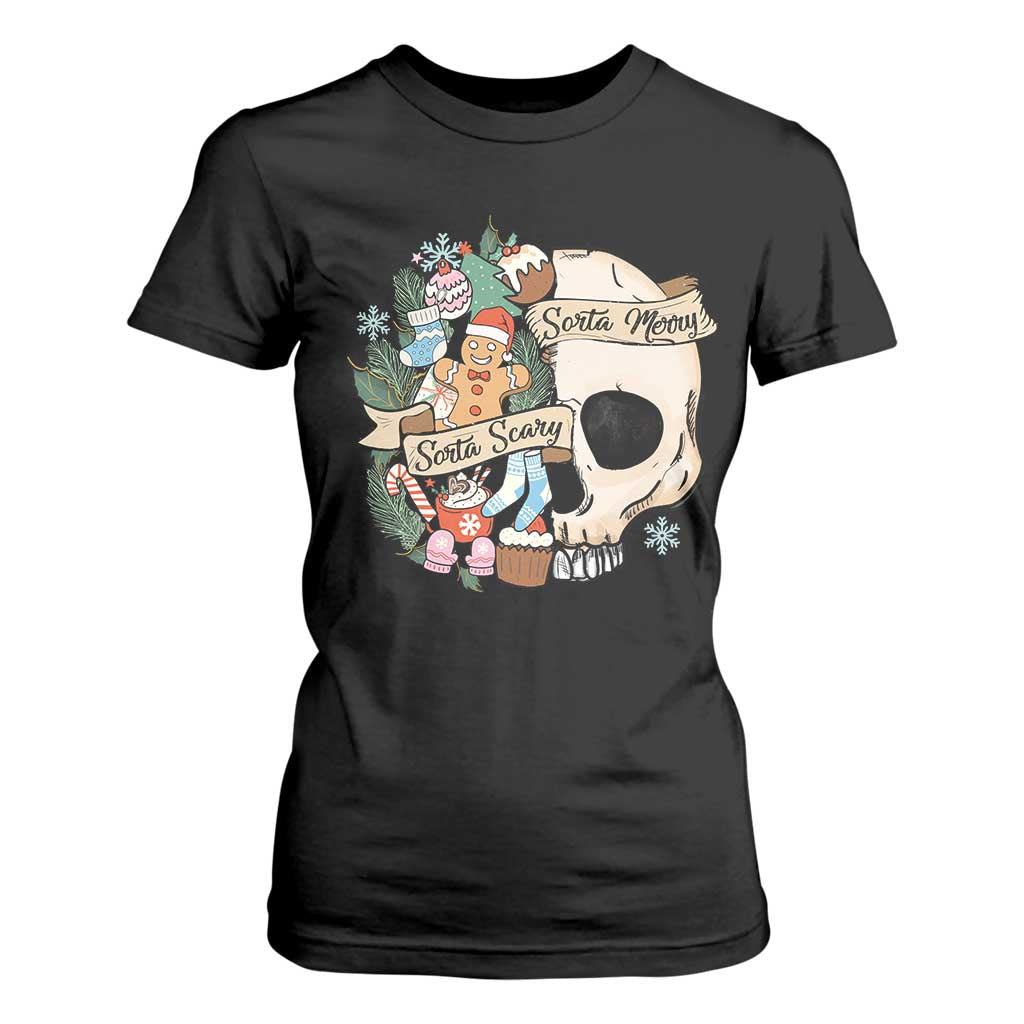 Skull Christmas T Shirt For Women Sorta Scary Sorta Merry TS02 Black Print Your Wear