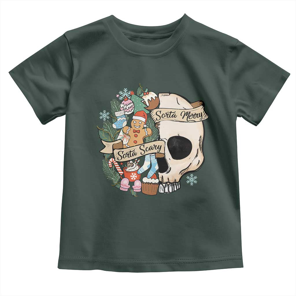 Skull Christmas Toddler T Shirt Sorta Scary Sorta Merry TS02 Dark Forest Green Print Your Wear