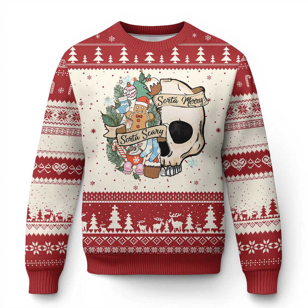 Skull Christmas Ugly Christmas Sweater Sorta Scary Sorta Merry TS02 Red Print Your Wear