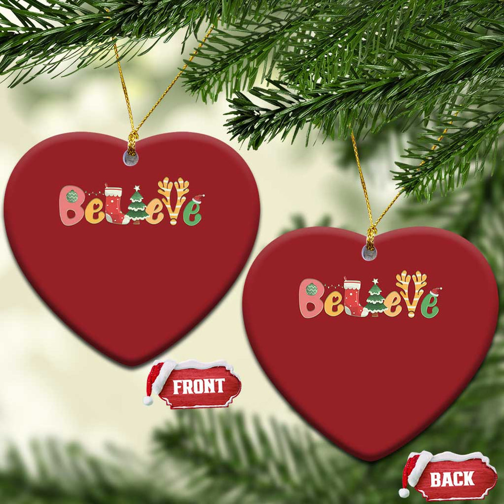 Believe Xmas Christmas Ornament Santa Claus Reindeer Candy Cane Groovy Xmas TS02 Heart Red Print Your Wear