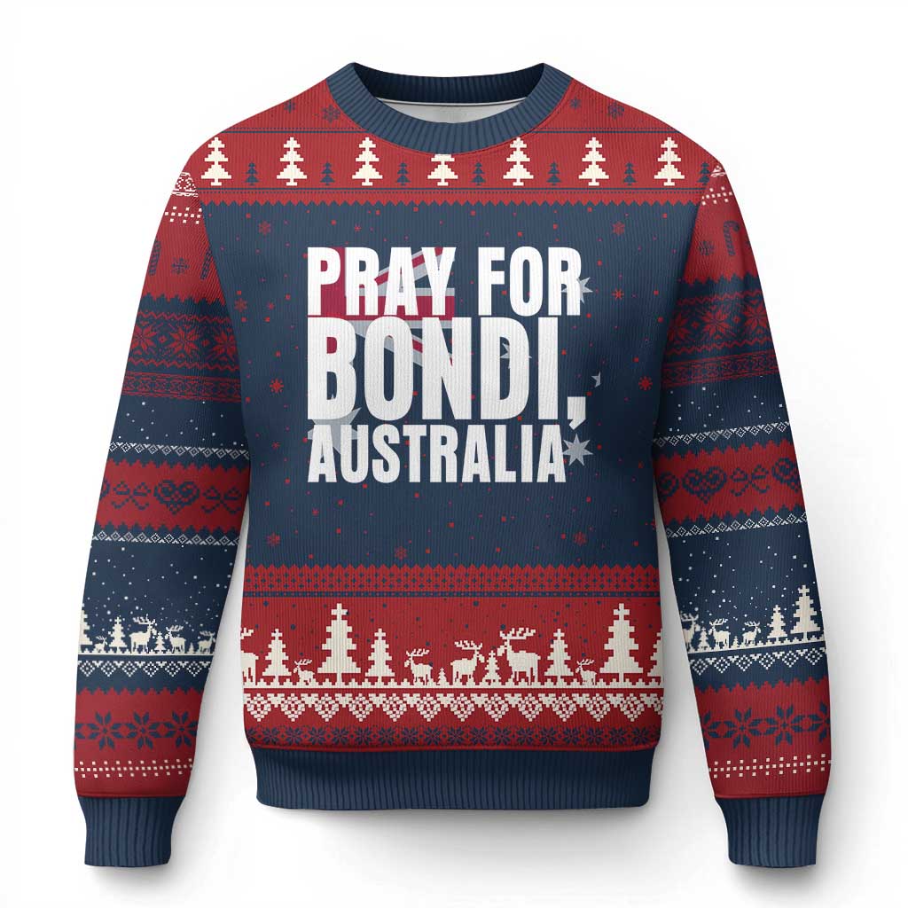 Pray for Bondi Australia Ugly Christmas Sweater Memorial Unity and Support Tribute TS02 Navy Red Print Your Wear