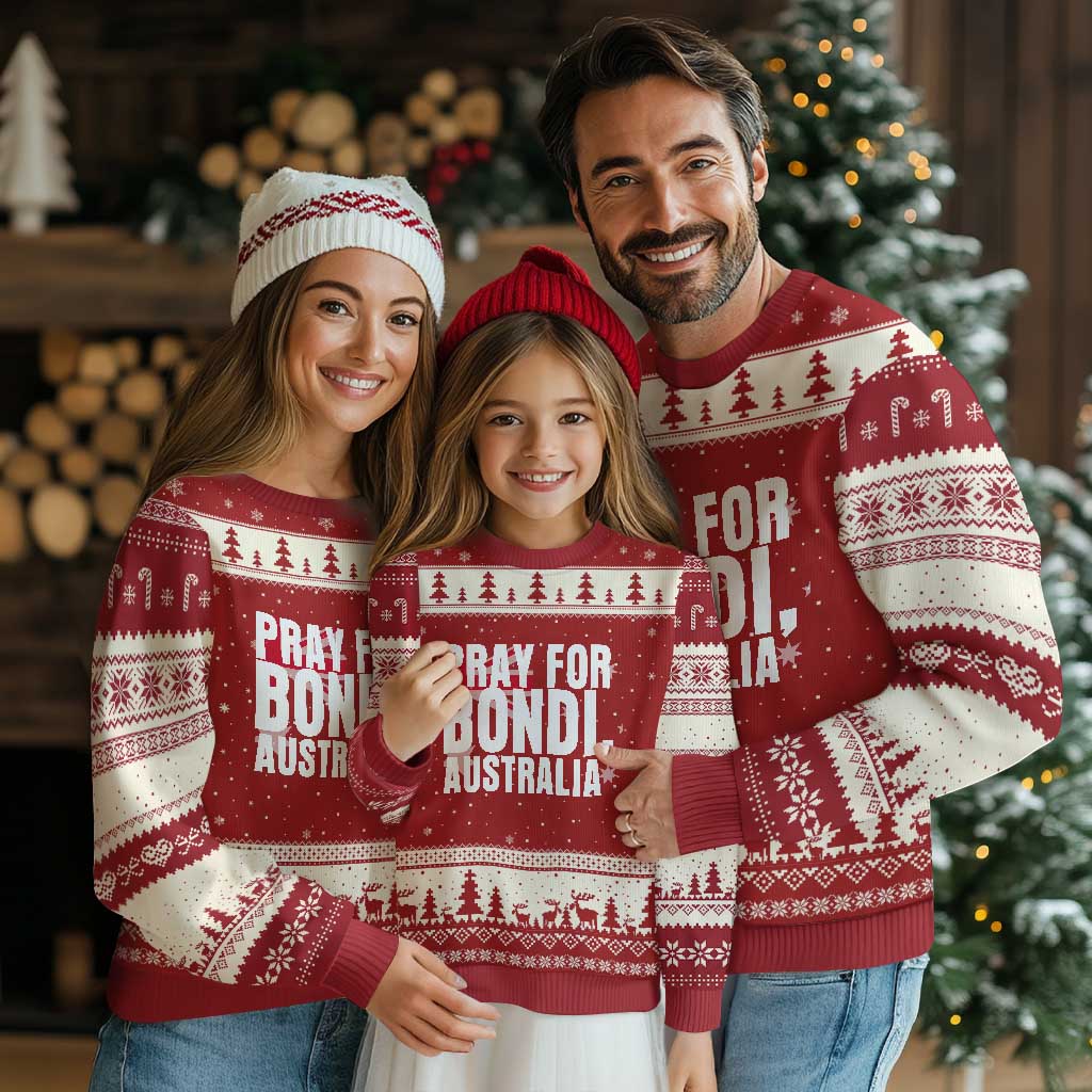 Pray for Bondi Australia Ugly Christmas Sweater Memorial Unity and Support Tribute TS02 Red Beige Print Your Wear