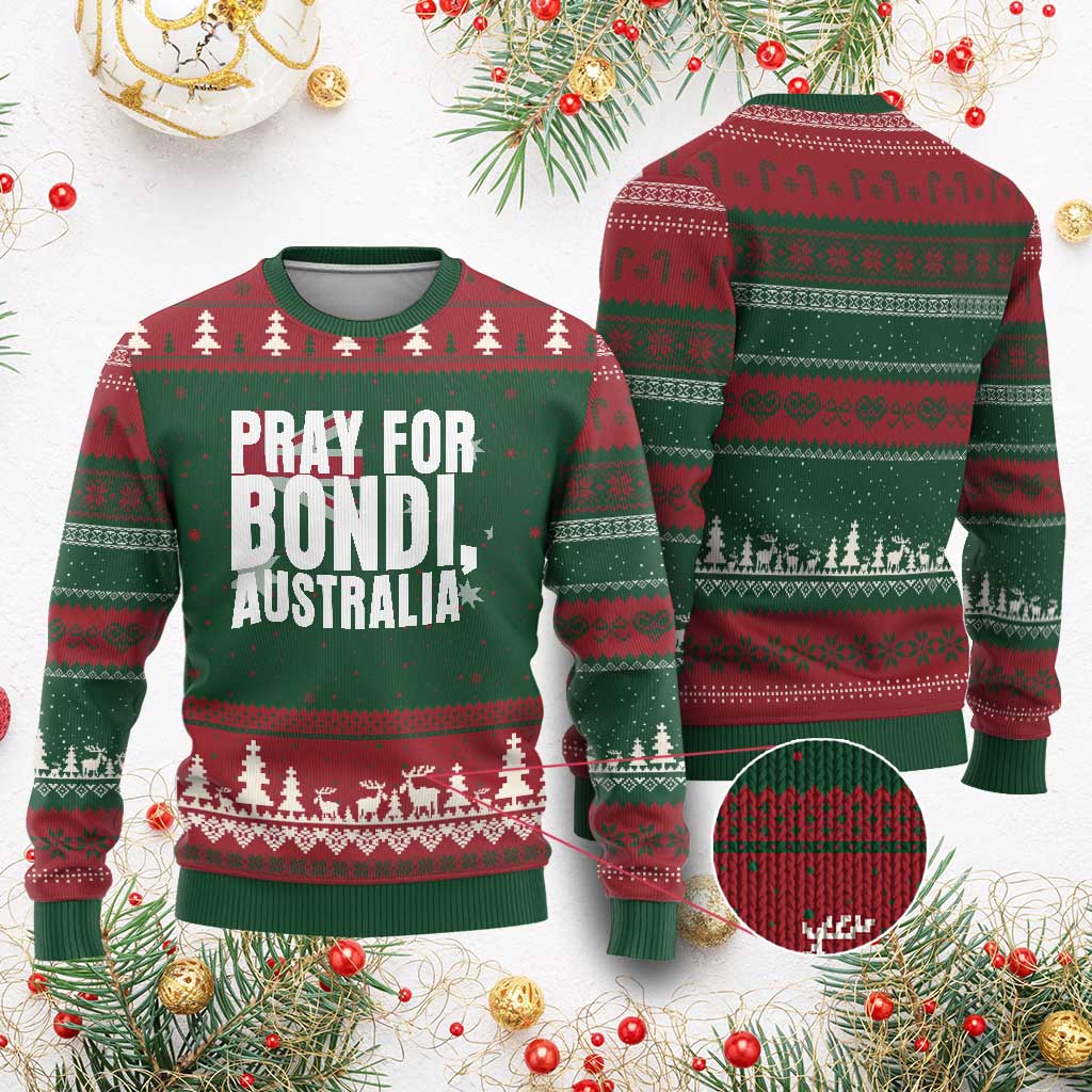 Pray for Bondi Australia Ugly Christmas Sweater Memorial Unity and Support Tribute TS02 Red Green Print Your Wear