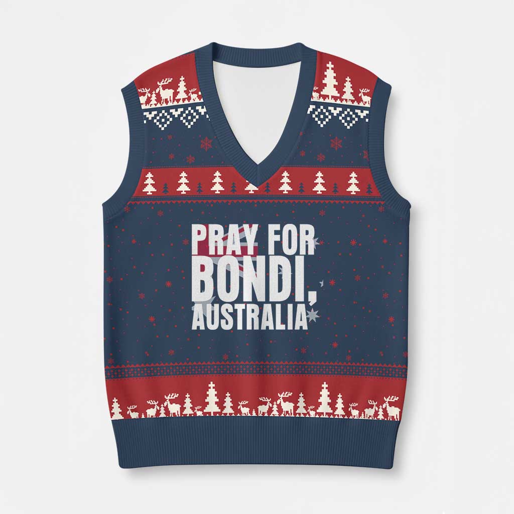 Pray for Bondi Australia V-Neck Knit Sweater Vest Memorial Unity and Support Tribute TS02 Navy Red Print Your Wear