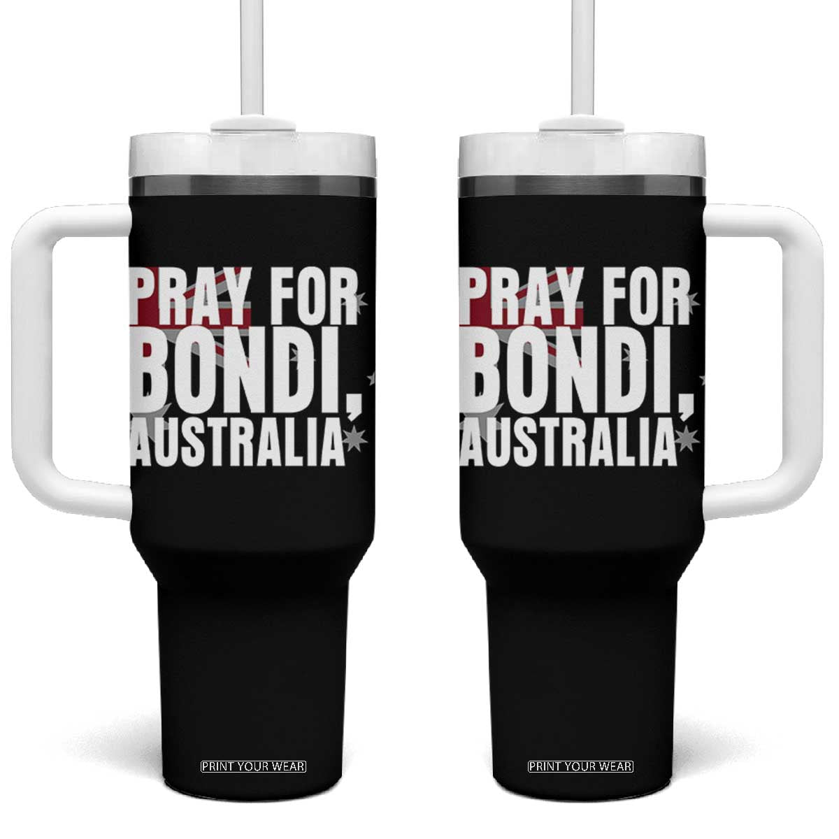 Pray for Bondi Australia Tumbler With Handle Memorial Unity and Support Tribute TS02 One Size: 40 oz Black Print Your Wear