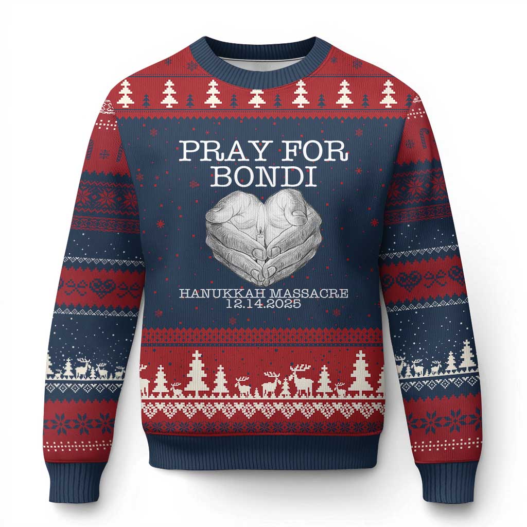 Pray for Bondi Australia Ugly Christmas Sweater Hanukkah Memorial December 14 Tribute Support TS02 Navy Red Print Your Wear