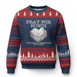 Pray for Bondi Australia Ugly Christmas Sweater Hanukkah Memorial December 14 Tribute Support TS02 Navy Red Print Your Wear