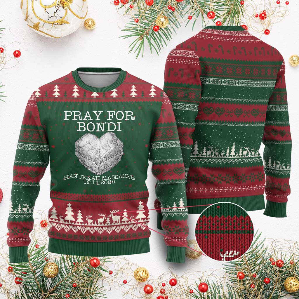 Pray for Bondi Australia Ugly Christmas Sweater Hanukkah Memorial December 14 Tribute Support TS02 Red Green Print Your Wear