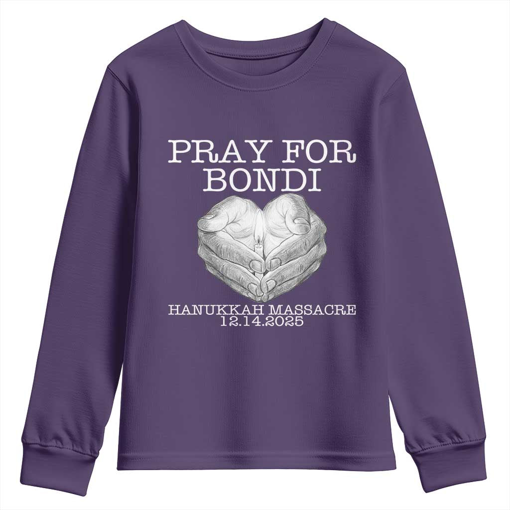 Pray for Bondi Australia Youth Sweatshirt Hanukkah Memorial December 14 Tribute Support TS02 Purple Print Your Wear