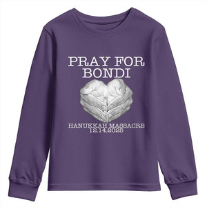 Pray for Bondi Australia Youth Sweatshirt Hanukkah Memorial December 14 Tribute Support TS02 Purple Print Your Wear