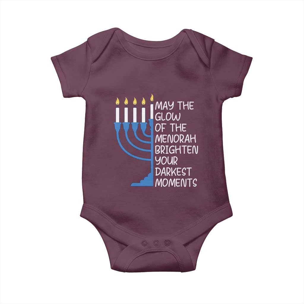Jewish Faith and Pray Baby Onesie May The Glow Of The Menorah Brighten Your Darkest Moments TS02 Maroon Print Your Wear
