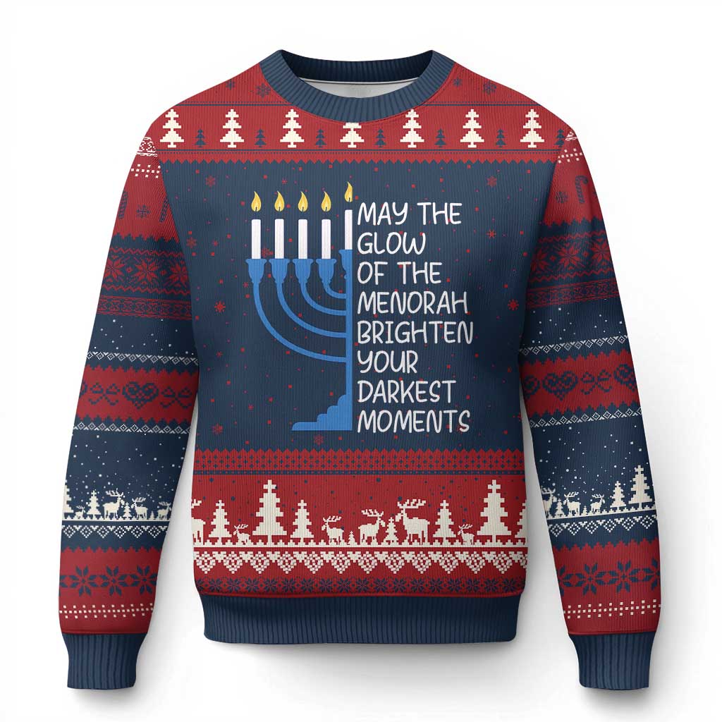 Jewish Faith and Pray Ugly Christmas Sweater May The Glow Of The Menorah Brighten Your Darkest Moments TS02 Navy Red Print Your Wear