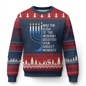 Jewish Faith and Pray Ugly Christmas Sweater May The Glow Of The Menorah Brighten Your Darkest Moments TS02 Navy Red Print Your Wear