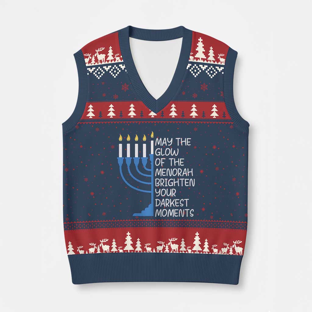 Jewish Faith and Pray V-Neck Knit Sweater Vest May The Glow Of The Menorah Brighten Your Darkest Moments TS02 Navy Red Print Your Wear