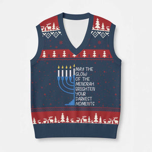 Jewish Faith and Pray V-Neck Knit Sweater Vest May The Glow Of The Menorah Brighten Your Darkest Moments TS02 Navy Red Print Your Wear