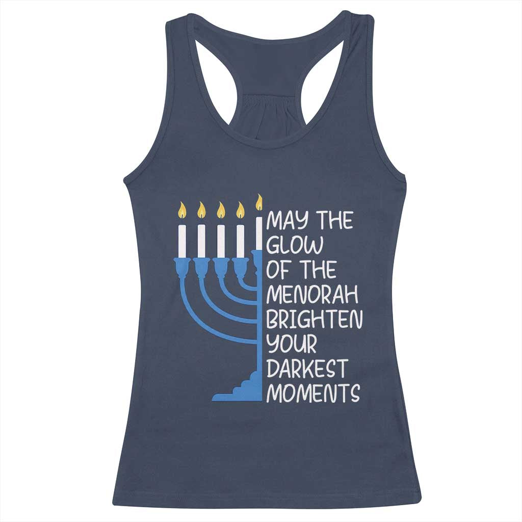 Jewish Faith and Pray Racerback Tank Top May The Glow Of The Menorah Brighten Your Darkest Moments TS02 Navy Print Your Wear