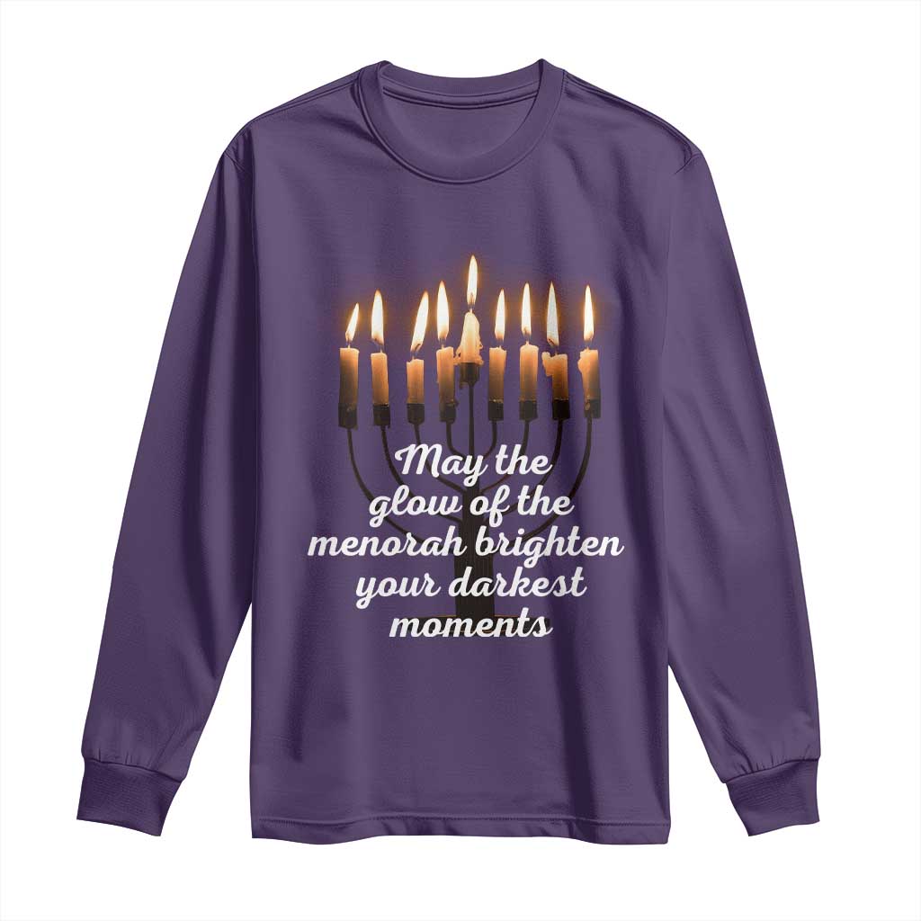 Jewish Faith and Pray Lights Long Sleeve Shirt May The Glow Of The Menorah Brighten Your Darkest Moments TS02 Purple Print Your Wear