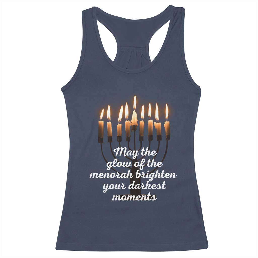 Jewish Faith and Pray Lights Racerback Tank Top May The Glow Of The Menorah Brighten Your Darkest Moments TS02 Navy Print Your Wear