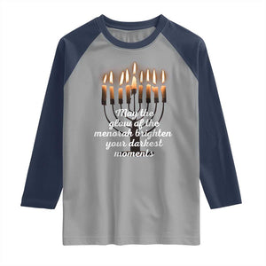 Jewish Faith and Pray Lights Raglan Shirt May The Glow Of The Menorah Brighten Your Darkest Moments TS02 Sport Gray Navy Print Your Wear
