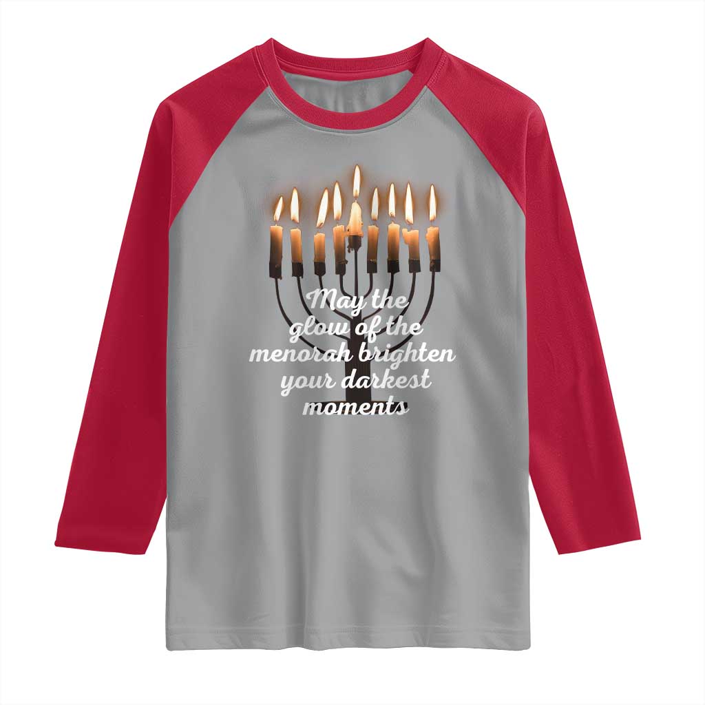 Jewish Faith and Pray Lights Raglan Shirt May The Glow Of The Menorah Brighten Your Darkest Moments TS02 Sport Gray Red Print Your Wear