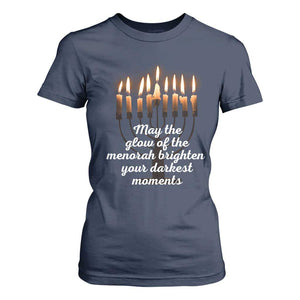 Jewish Faith and Pray Lights T Shirt For Women May The Glow Of The Menorah Brighten Your Darkest Moments TS02 Navy Print Your Wear