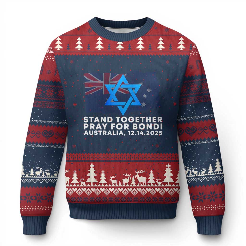 Jewish Strong Stand Together Ugly Christmas Sweater Pray for Bondi Australia Hanukkah Dec 14 2025 Remembrance TS02 Navy Red Print Your Wear