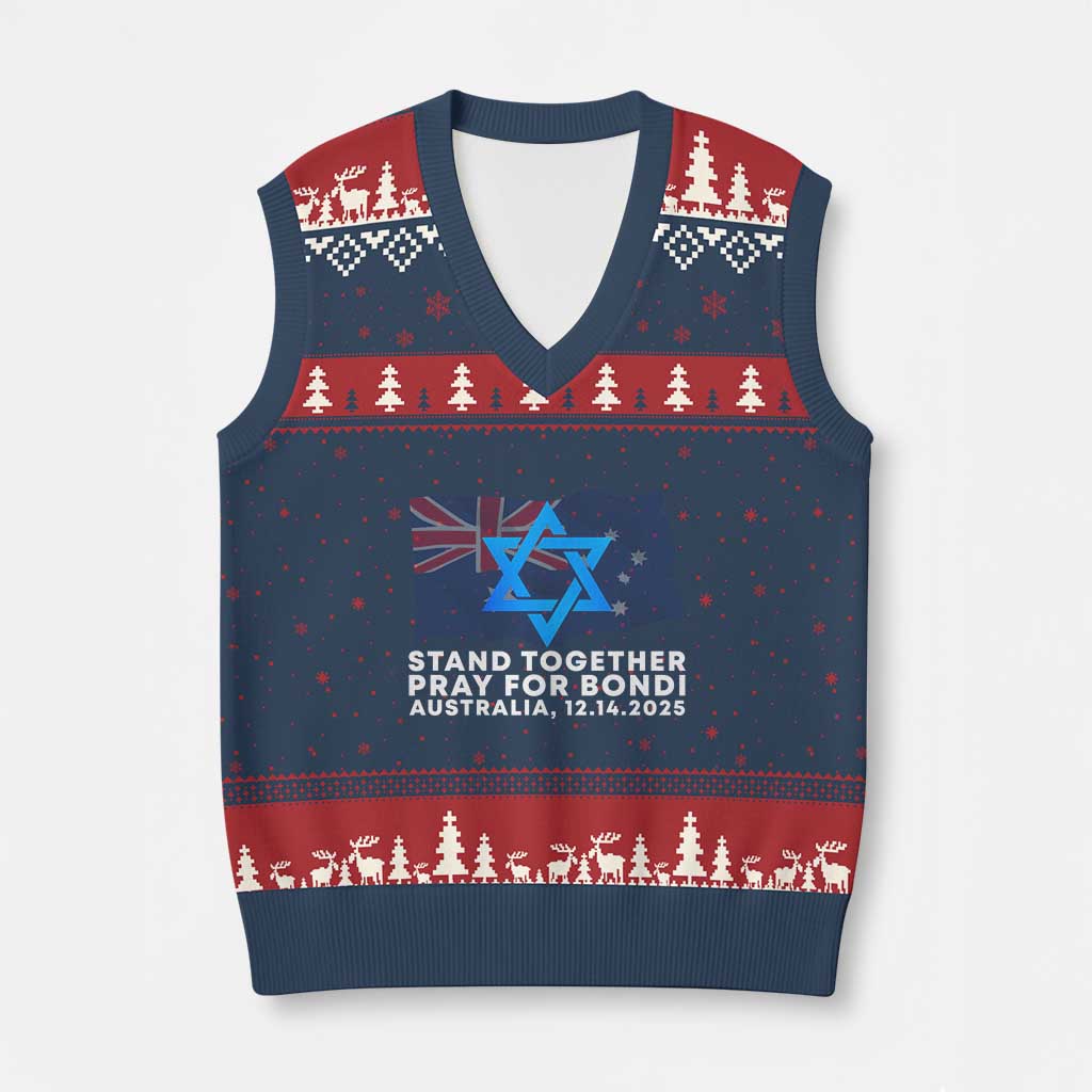 Jewish Strong Stand Together V-Neck Knit Sweater Vest Pray for Bondi Australia Hanukkah Dec 14 2025 Remembrance TS02 Navy Red Print Your Wear