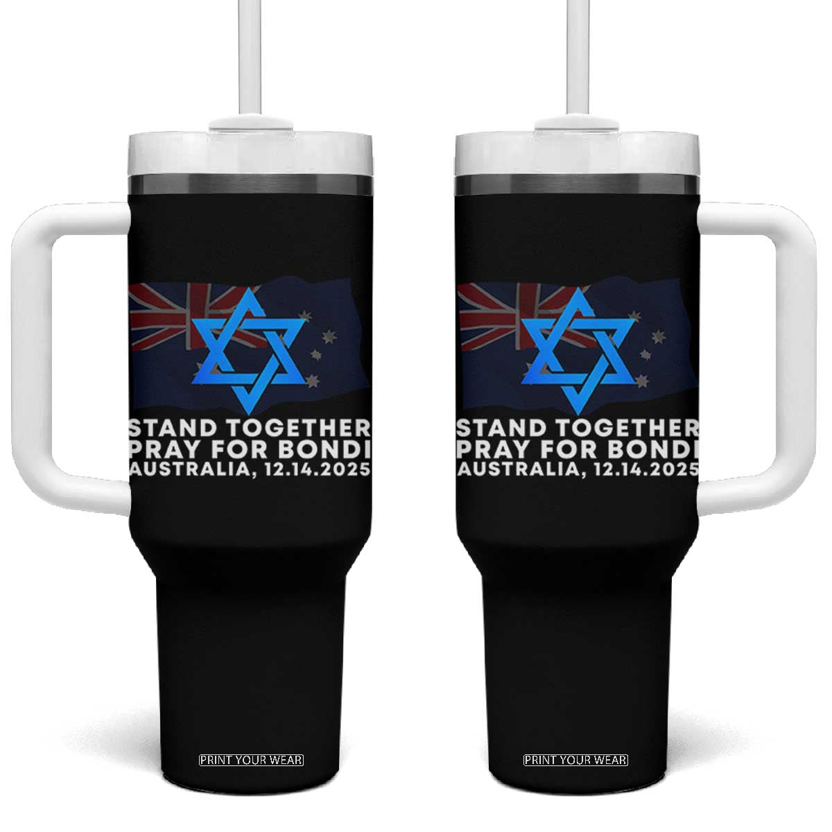 Jewish Strong Stand Together Tumbler With Handle Pray for Bondi Australia Hanukkah Dec 14 2025 Remembrance TS02 One Size: 40 oz Black Print Your Wear