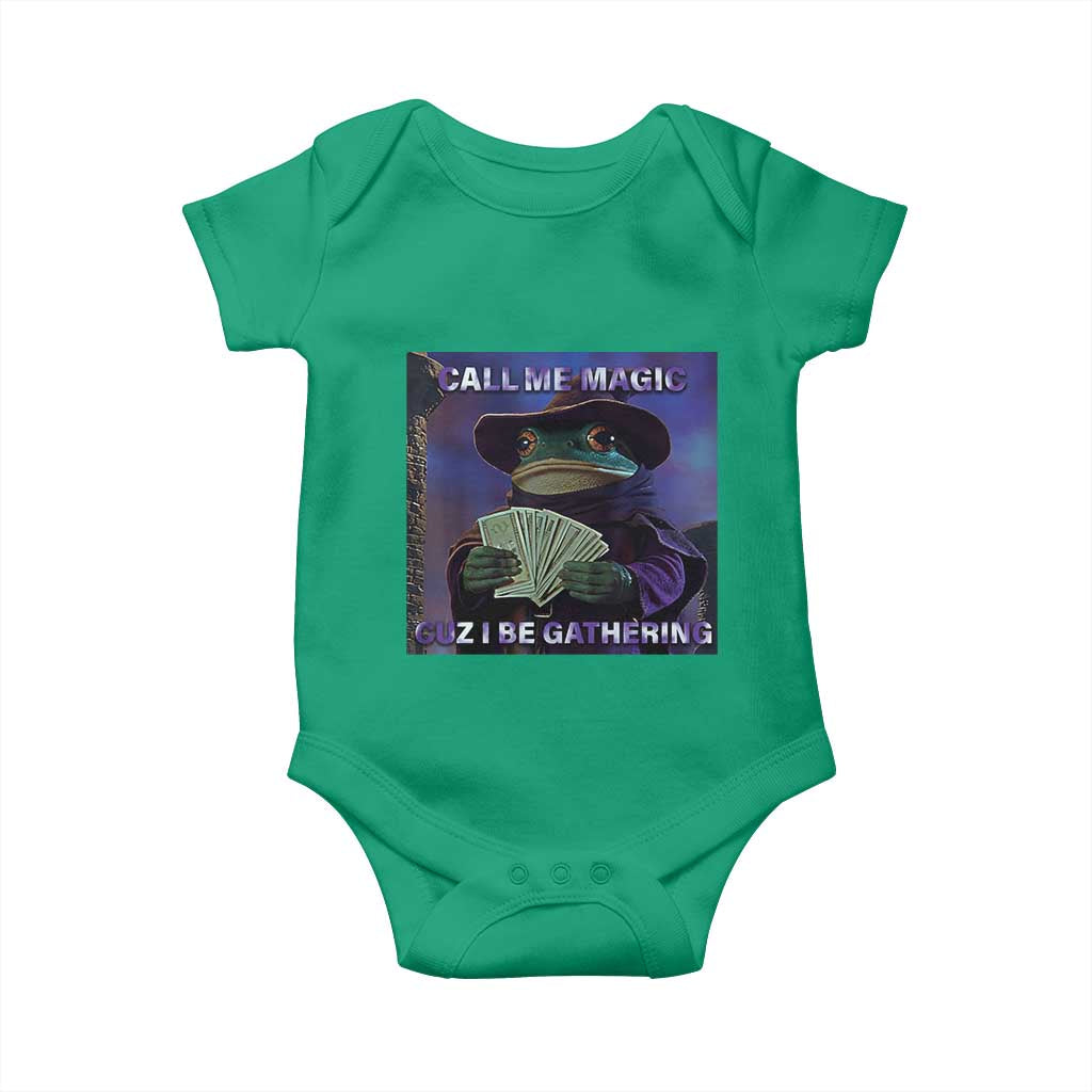 Funny Wizard Frog Fantasy Meme Baby Onesie Call Me Magic Cuz I Be Gathering MTG Gamer TS02 Irish Green Print Your Wear