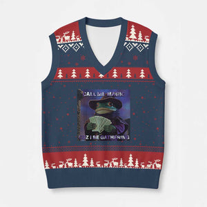 Funny Wizard Frog Fantasy Meme V-Neck Knit Sweater Vest Call Me Magic Cuz I Be Gathering MTG Gamer TS02 Navy Red Print Your Wear